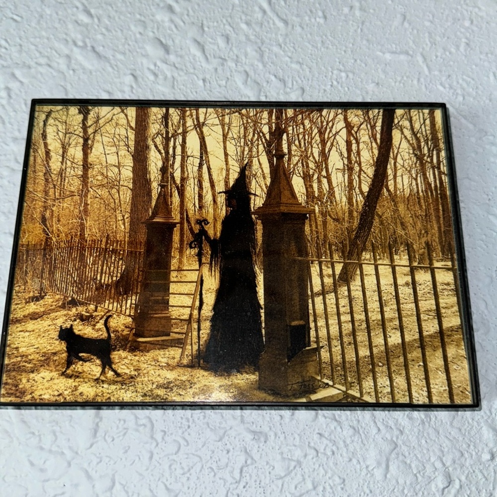 Woodsy Witch Gates Black Cat Familiar Print Framed